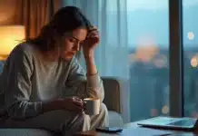 Ansiedade: 7 Sinais Que Afetam Sua Saúde e Como Controlar Mulher sentada no sofá com expressão preocupada segurando a cabeça