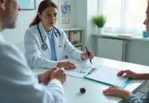 Hemoglobina Glicada: Como Interpretar e Melhorar Seus Resultados Profissional de saúde mostra resultado de hemoglobina glicada para paciente em consultório