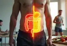 Gordura Visceral: Como Reduzir Riscos com Alimentação e Exercício Comparação do abdômen com gordura visceral e hábitos saudáveis ao redor