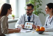 Nutrólogo ou nutricionista? Diferenças, funções e quando procurar Médico nutrólogo e nutricionista conversando com paciente em consultório moderno