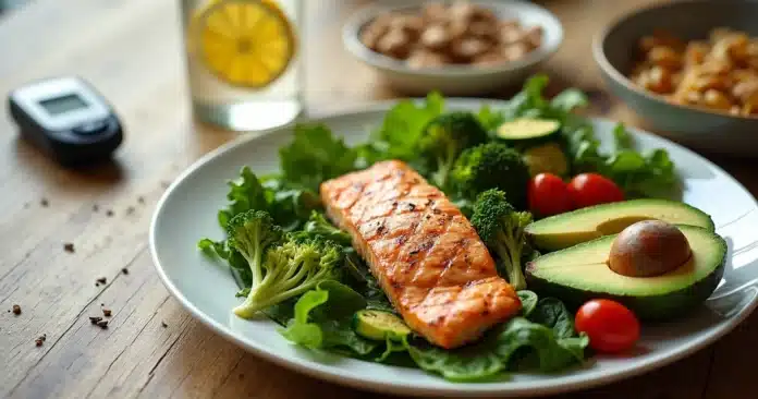 Prato low carb colorido com proteínas, verduras e gorduras saudáveis